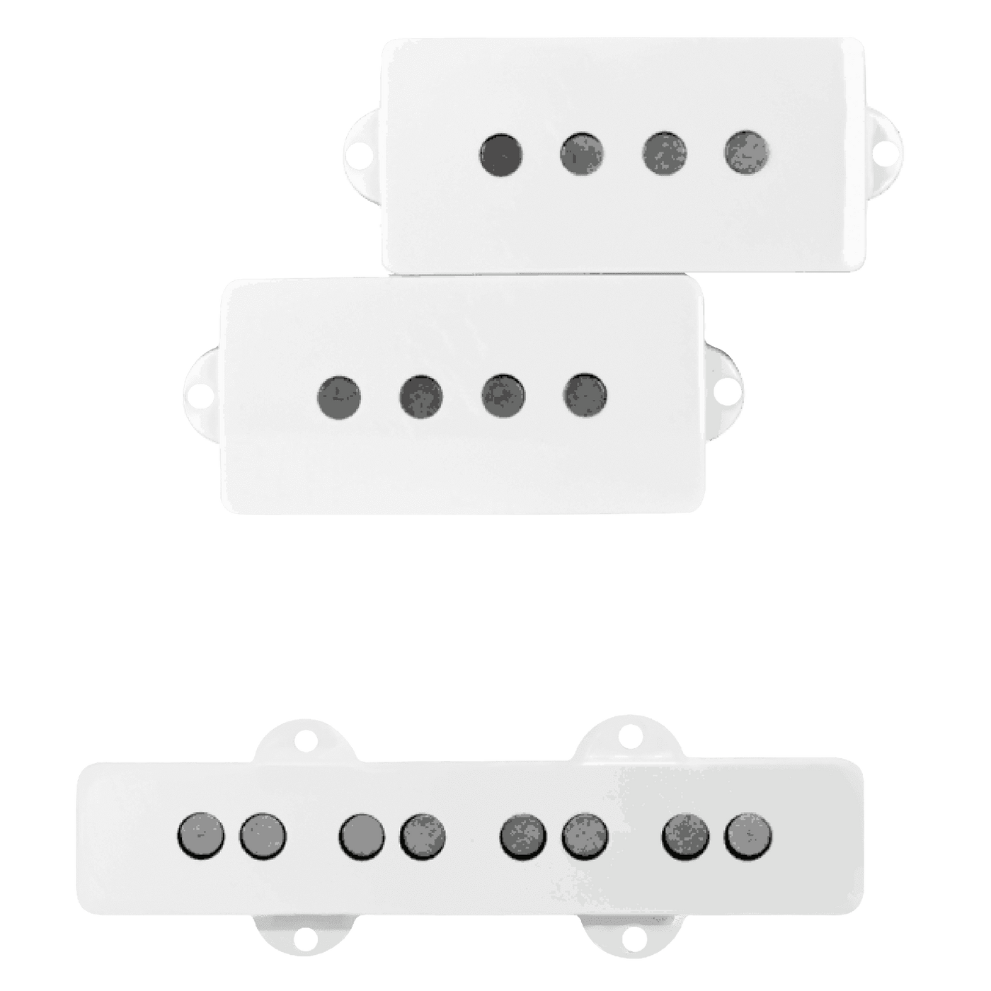 Lindy Fralin PJ Set White Cover - Hum-Cancelling / Thick & Versatile / Traditional Appearance / Modern Output﻿The Fralin P-J Set is the ultimate replacement for any bass with a P-Bass pickup in the Neck and a Jazz Bass Pickup in the Bridge! It utilizes ou