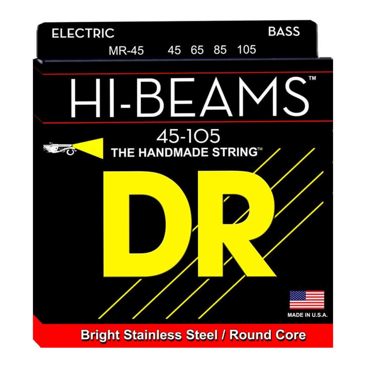 DR Hi-Beam 4 (45-105) Cuerdas de Bajo Eléctrico - Descripción Las cuerdas para bajos de acero inoxidable Hi-Beams™ son enrolladas y construidas sobre un núcleo redondo que es único en la industria. Para fabricar la cuerdas Hi-Beams™ se requiere mucho más