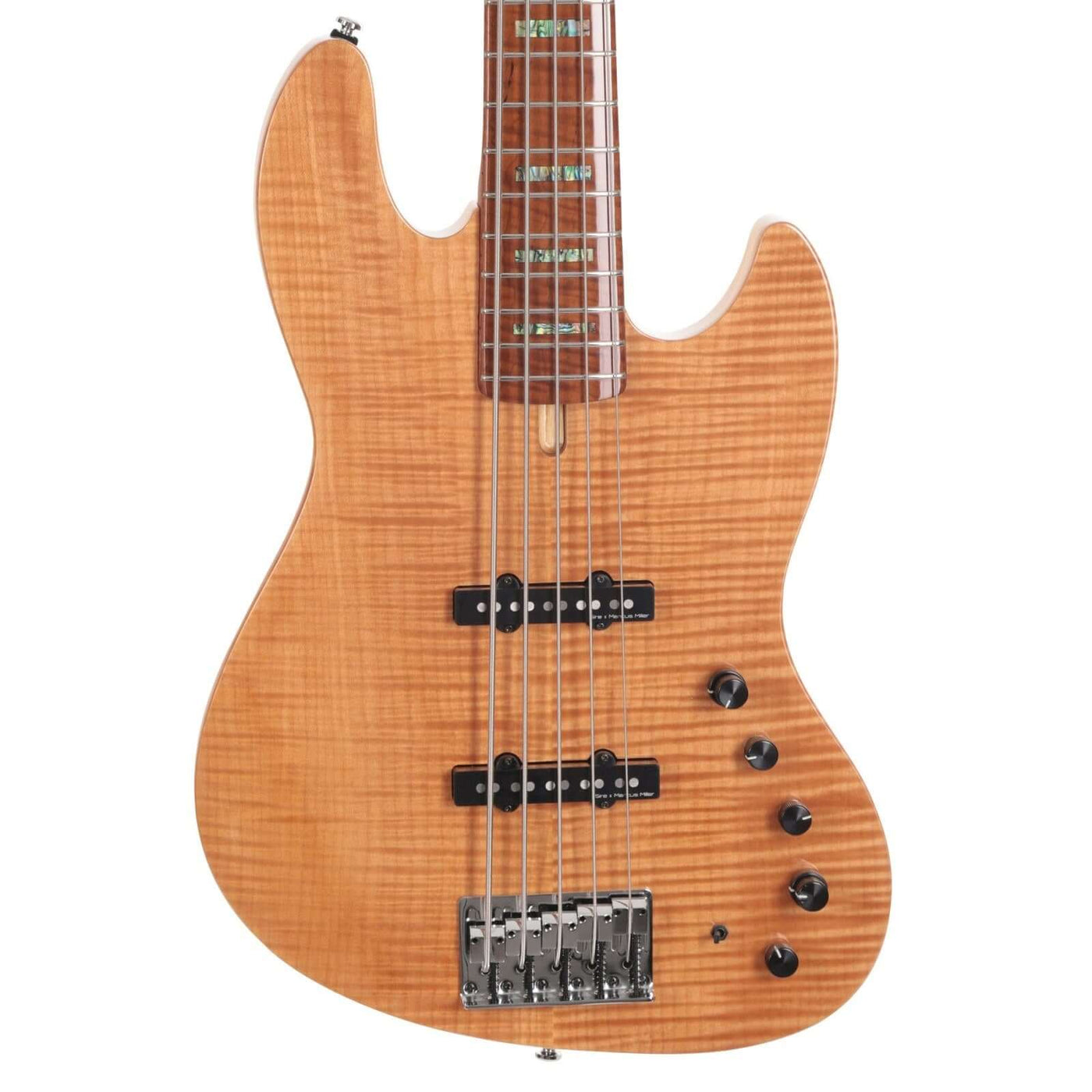 Sire V10-5 Natural (2nd Gen) - A high-grade model in the Sire Marcus Miller series. The Sire V10 sets the V-series in another level of detail, playability, and comfort. With a roasted flame maple C-shaped neck and a rolled edge fretboard combined with Mar